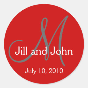 Monogram Wedding Bride Groom Date Red Sticker