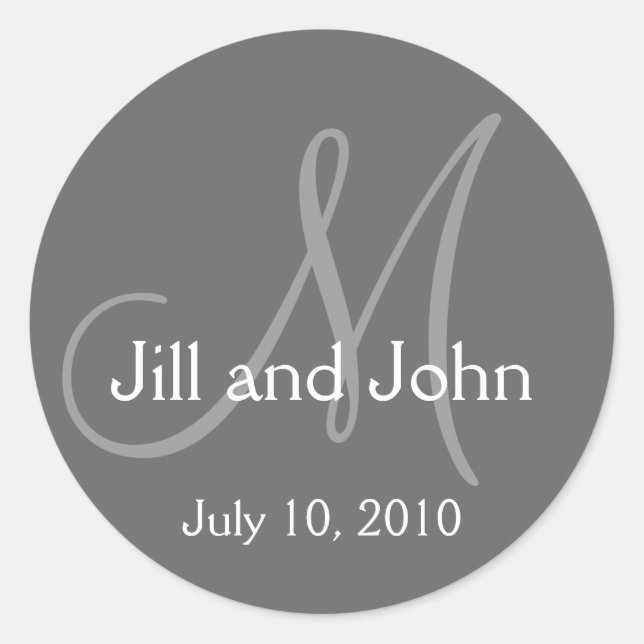 Monogram Wedding Bride Groom Grey Sticker (Front)