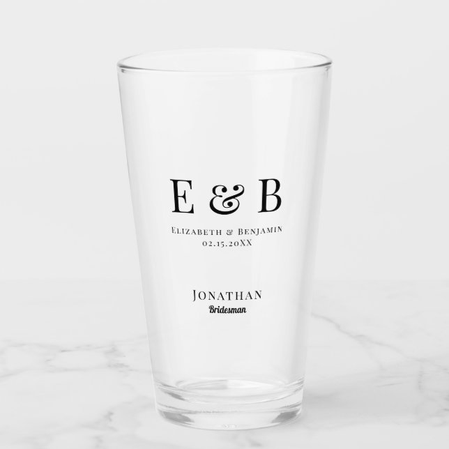 Monogram Wedding Bridesman Gift Personalised Black Glass (Front)