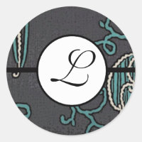 Monogram Wedding Brite Aqua Blue Borders