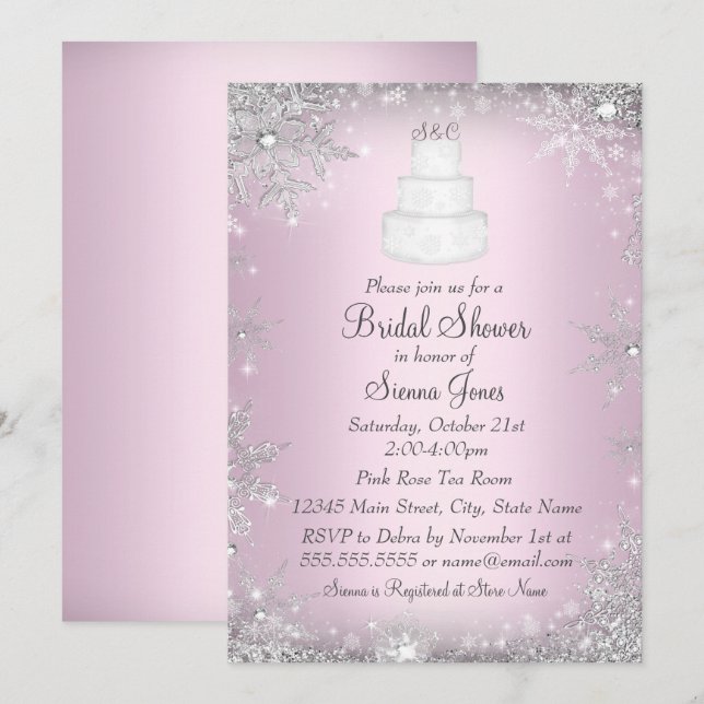 Monogram Wedding Cake Pink Bridal Shower Invite (Front/Back)