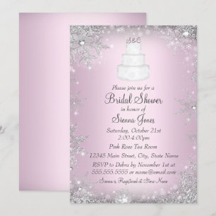 Monogram Wedding Cake Pink Bridal Shower Invite