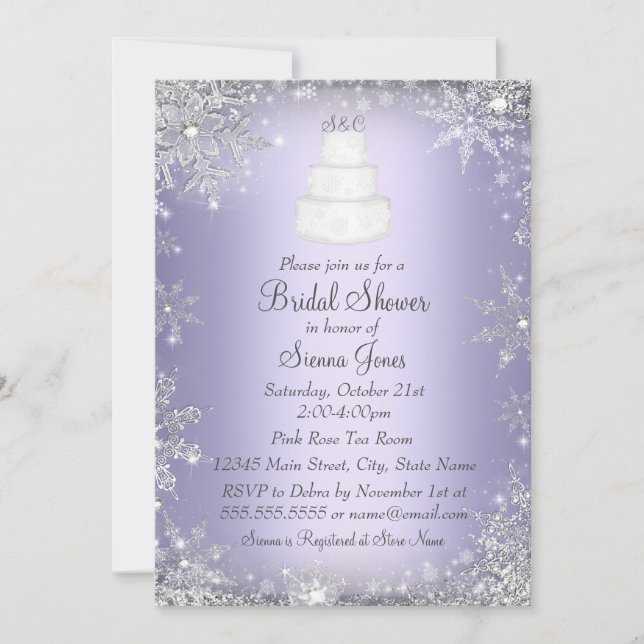 Monogram Wedding Cake Purple Bridal Shower Invite (Front)