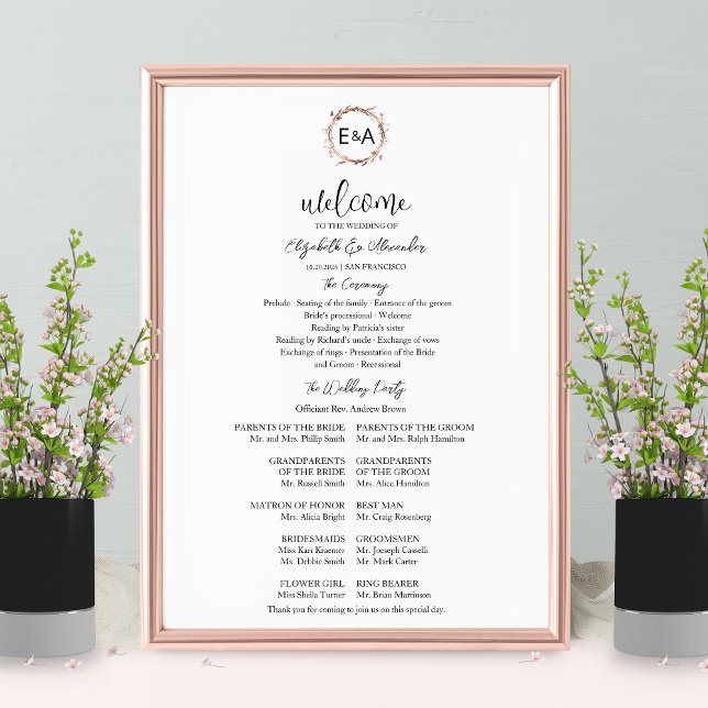 Monogram Wedding Ceremony Program Sign (Creator Uploaded)