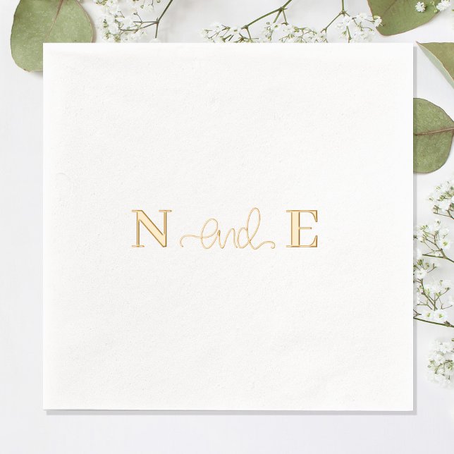 Monogram Wedding Elegant Modern Script Gold Foil Napkins (Stylishly Personalize with the Bride & Groom's Monogram Initials.)
