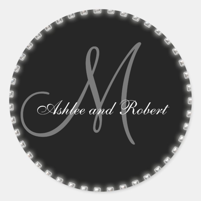 Monogram Wedding Favour Stickers Silver Pearls (Front)