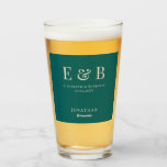 Monogram Wedding Groomsman Gift Personalised green Glass<br><div class="desc">Monogram personalised wedding pint glass gift for groomsmen.</div>