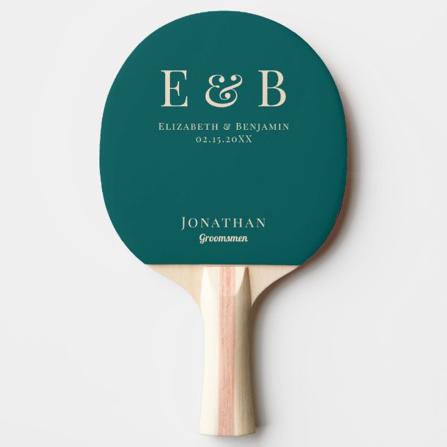 Monogram Wedding Groomsman Gift Personalised green Ping Pong Paddle (Front)