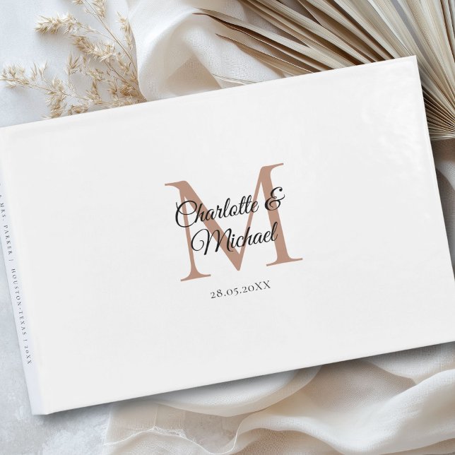 Monogram Wedding Guest Book (Customer-specific, simple, elegant, classic,monogram, white, wedding guest book with your names and.)
