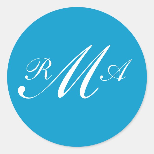 Monogram Wedding Invitation Seal Teal Blue White (Front)