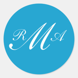 Monogram Wedding Invitation Seal Teal Blue White