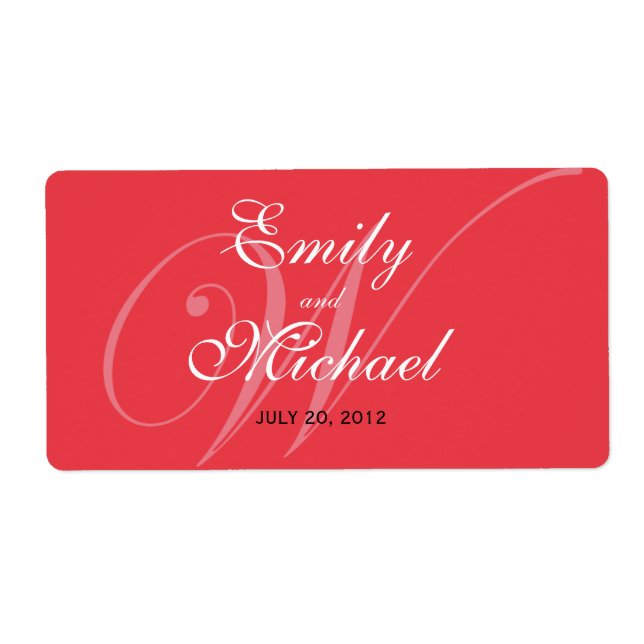Monogram Wedding Labels -Deep Red (Front)