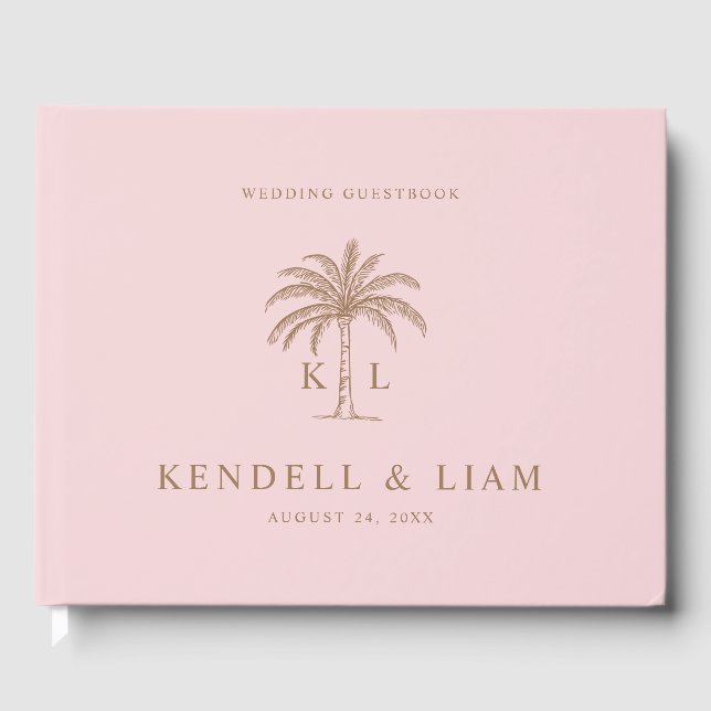 Monogram Wedding Logo Palm Tree Guest Book (Front)
