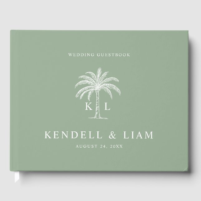 Monogram Wedding Logo Palm Tree Guest Book (Front)