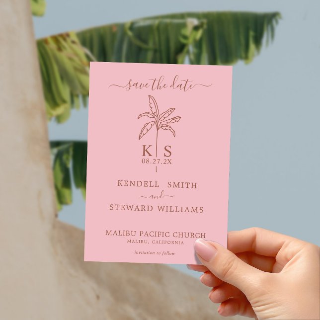 Monogram Wedding Logo Palm Tree Save the Date Invitation (Creator Uploaded)