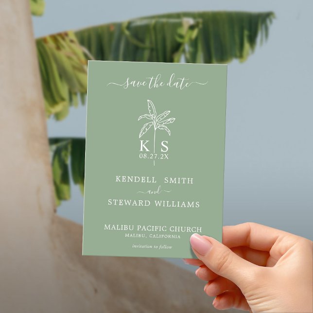 Monogram Wedding Logo Palm Tree Save the Date Invitation (Creator Uploaded)