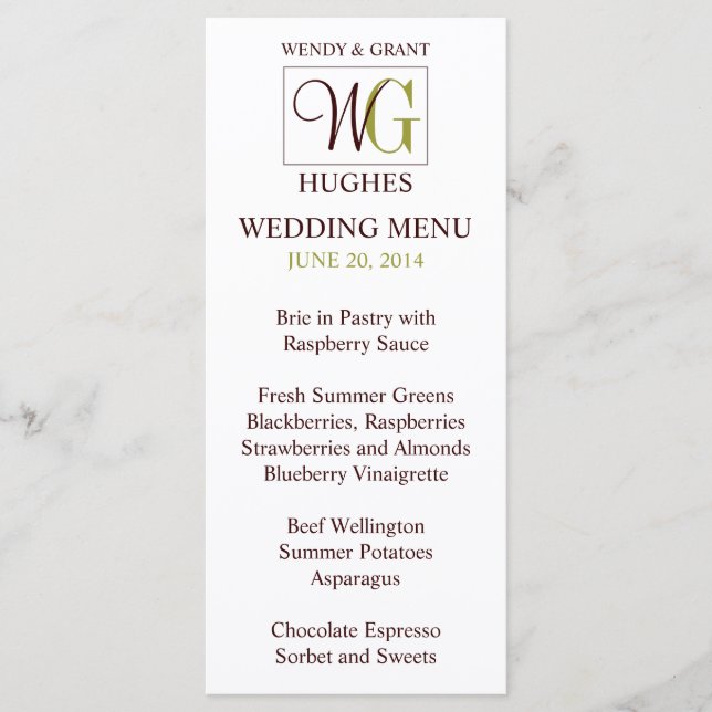 Monogram Wedding Logo Reception Menu Card (Front)