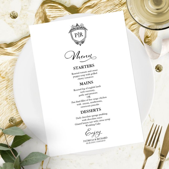 Monogram Wedding Menu Cards Black And White (Creator Uploaded)