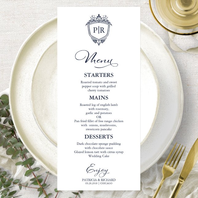 Monogram Wedding Menu Cards Navy Blue (Creator Uploaded)