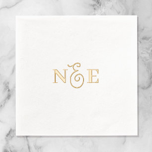 Monogram Wedding Minimalist Elegant Script Gold Foil Napkins