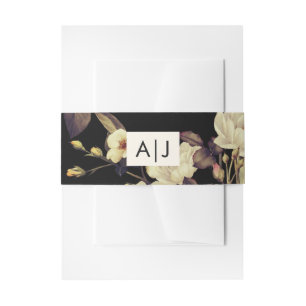 Monogram Wedding Moody Floral Black Invitation Belly Band