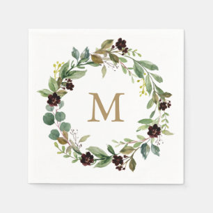 Monogram Wedding Napkin Greenery Napkin