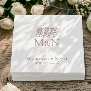 Monogram Wedding Ornate Floral Dusty Pink Napkin