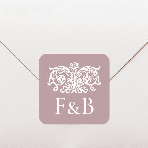 Monogram Wedding Ornate Floral Pink Square Sticker