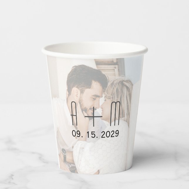 Monogram Wedding Photo Paper Cups (Back)