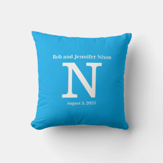 Monogram Wedding Pillow with Blue Chevron Back