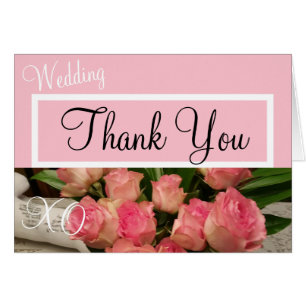 Monogram Wedding Pink Roses Thank You 