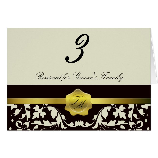 Monogram Wedding Reception Table Number Card (Front Horizontal)
