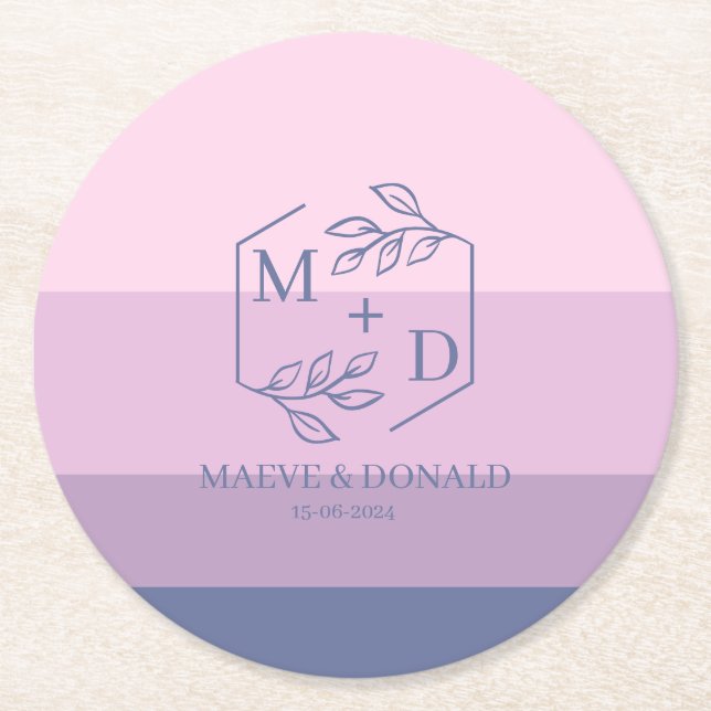 monogram wedding  round paper coaster (Front)
