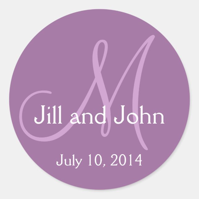 Monogram Wedding Save the Date Stickers Purple (Front)