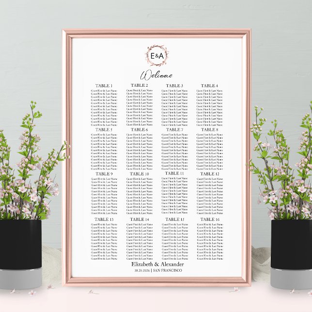 Monogram Wedding Seating Chart Sign Foam Board (Creator Uploaded)