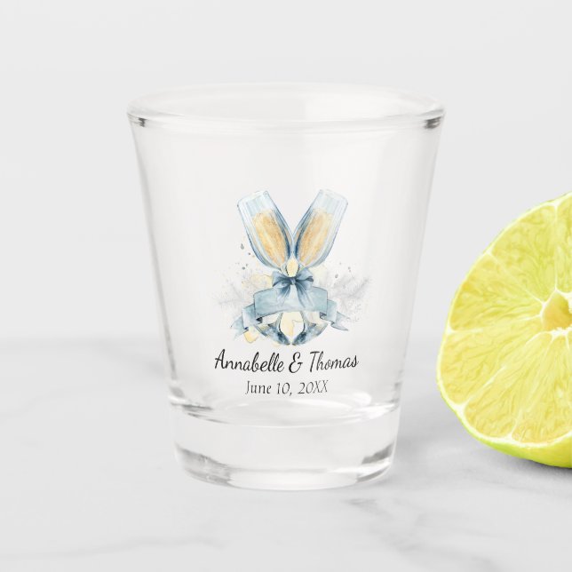 Monogram Wedding Shot Glass Champagne Glasses (Front)