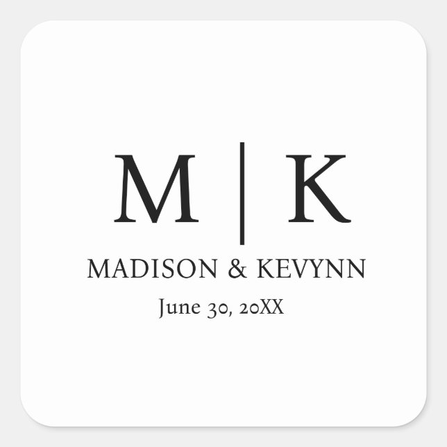 Monogram Wedding Square Sticker (Front)