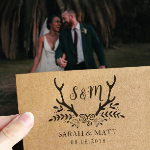 Monogram wedding stamp, save the date self-inking stamp