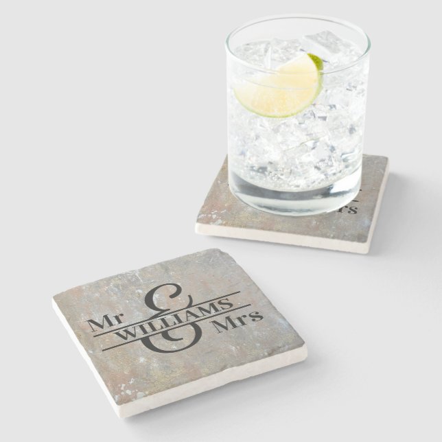 Monogram Wedding Stone Coaster (Side)