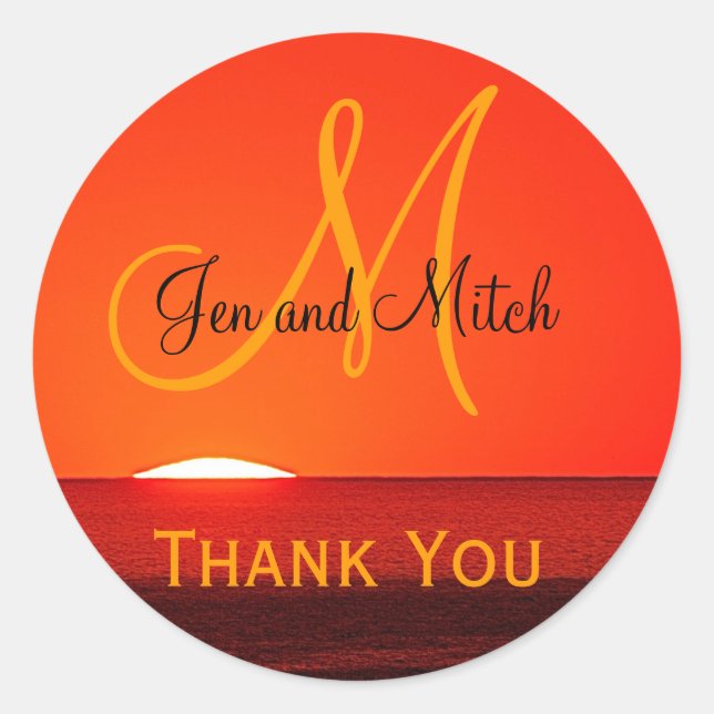 Monogram Wedding Tropical Sunset Envelope Seal (Front)