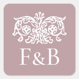 Monogram Wedding Vintage Flower Pink Square Sticker