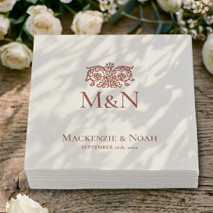 Monogram Wedding Vintage Flower Terracotta Napkin