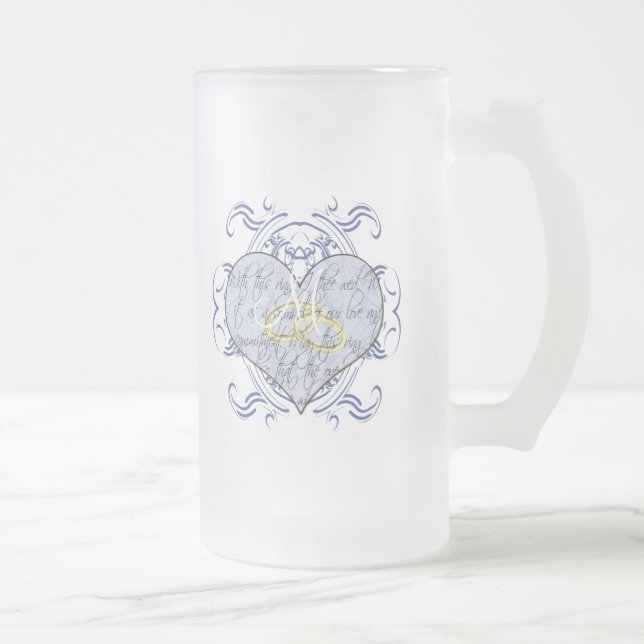 Monogram Wedding Vow Heart Frosted Glass Beer Mug (Right)