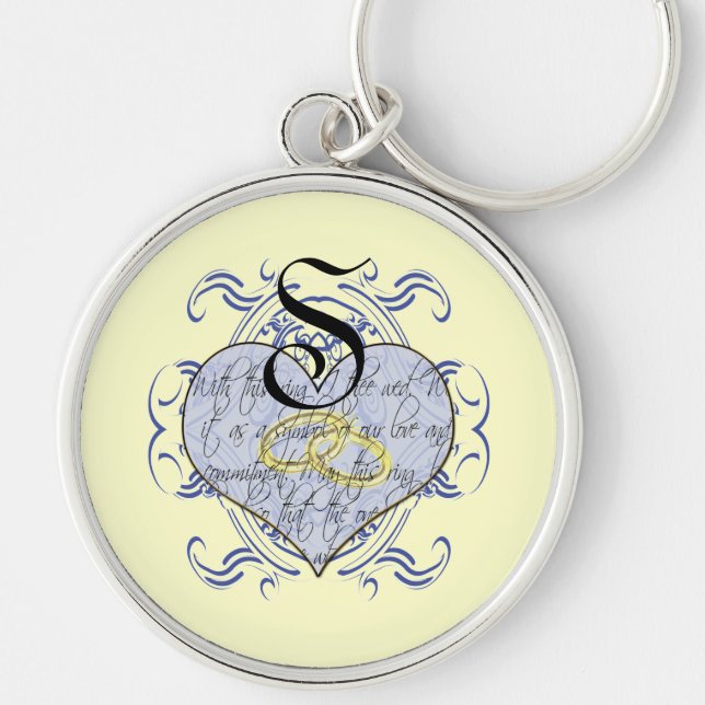 Monogram Wedding Vow Heart Key Ring (Front)