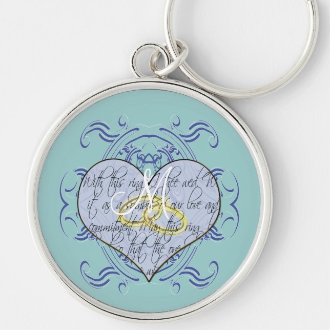 Monogram Wedding Vow Heart Key Ring (Front)