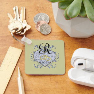 Monogram Wedding Vow Heart Key Ring