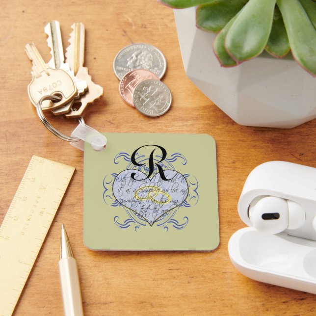 Monogram Wedding Vow Heart Key Ring (Desk)