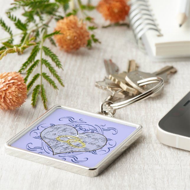 Monogram Wedding Vow Heart Key Ring (Side)