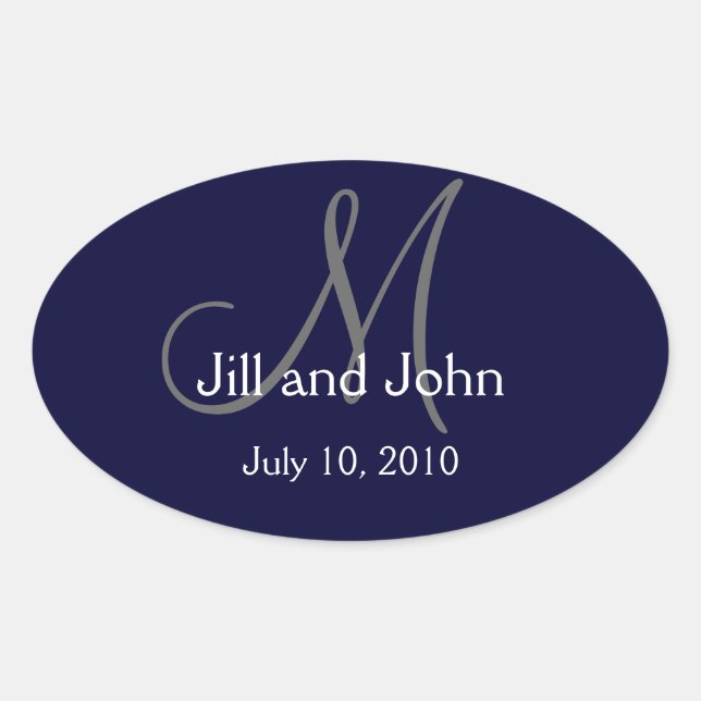 Monogram Wedding Wine Label Sticker Navy (Front)