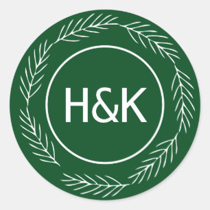 Monogram Wedding Wreath Classic Round Sticker